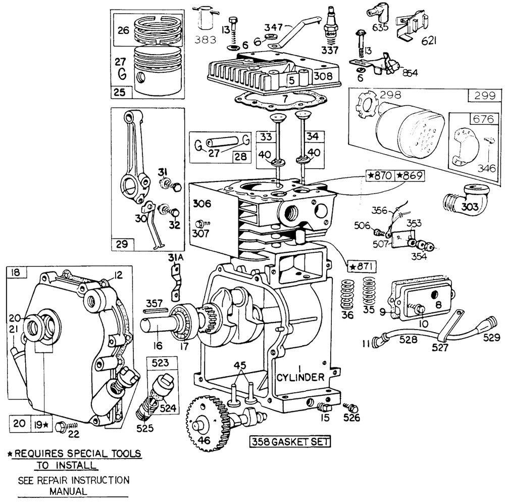 Cylinder,mufflers,piston Grp Diagram and Parts List for 111202-0156-XX  Briggs and Stratton Engine